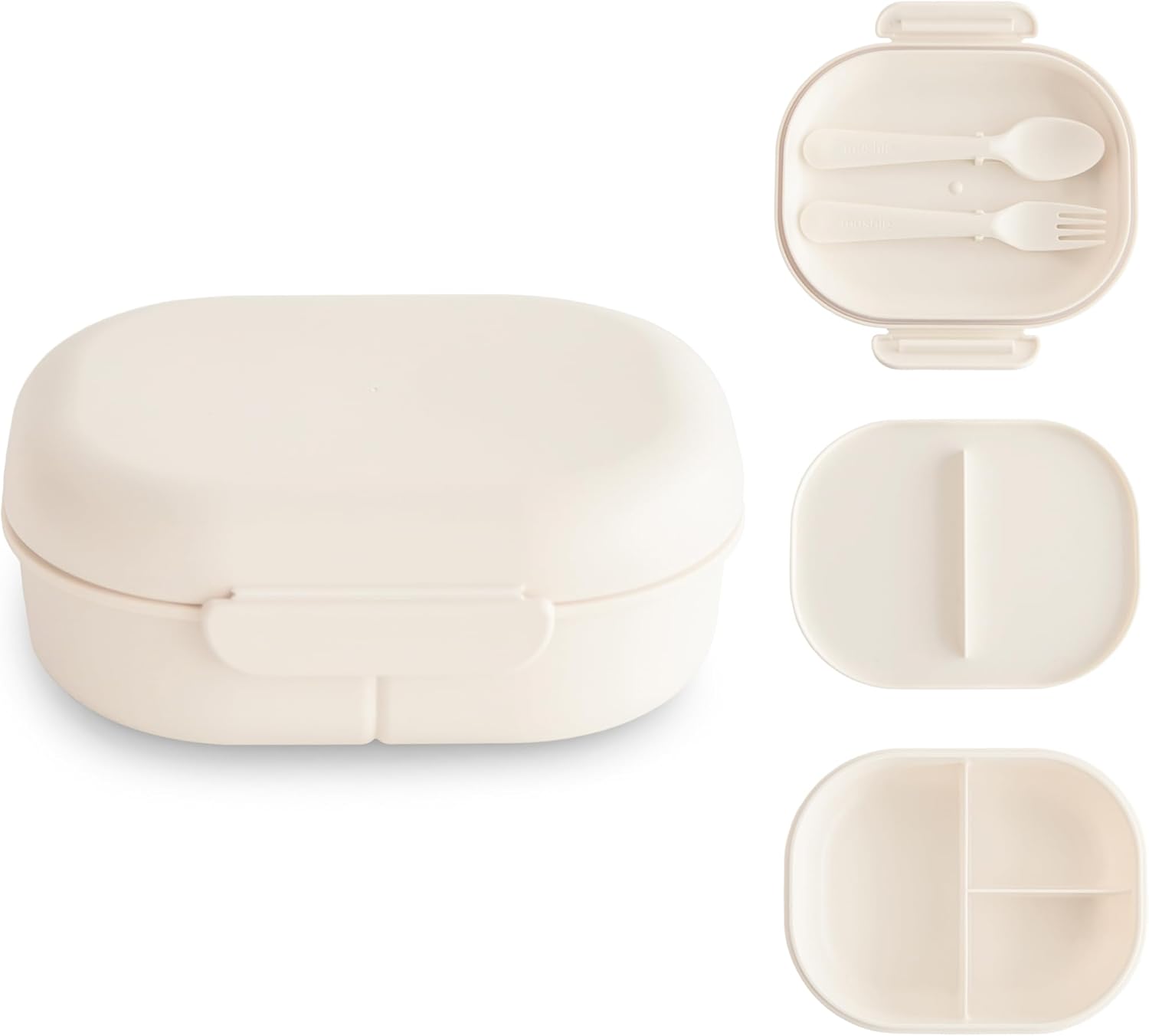 mushie Kids Bento Lunch Box | 3-Compartment & Removable Divider + Fork & Spoon Utensils | Great For Meals, School, Snacks On-the-Go | Dishwasher Safe (Ivory)