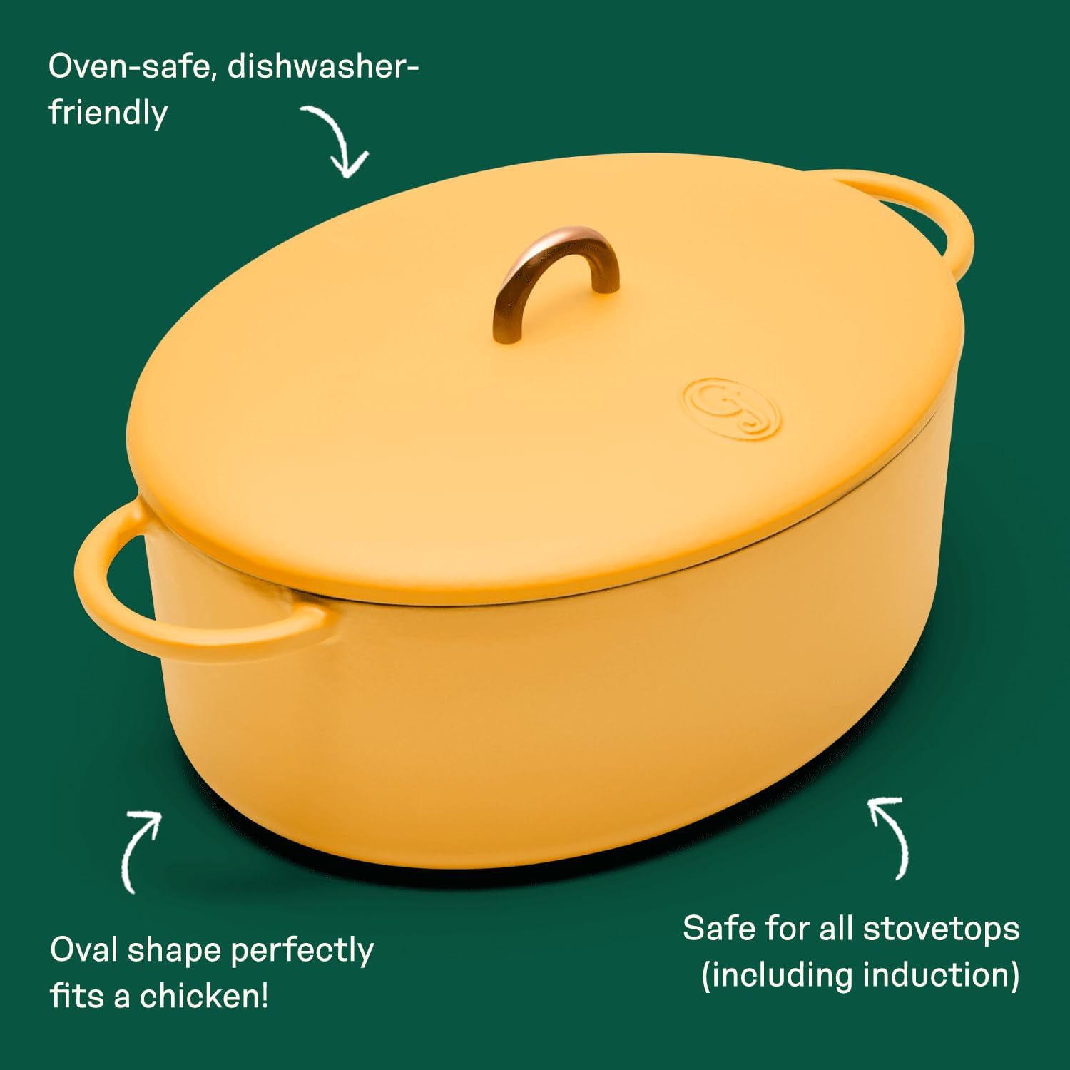 Great Jones Dutchess Cast Iron Dutch Oven Pot With Lid (Mustard) - Large 6.75 Quart Size, Dual Handles - All Stovetop Safe - 500° Dutch Oven For Bread Baking | Dishwasher Friendly