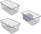 16inch Freezer Storage Organizer Baskets, Refrigerator Metal Wire Basket Bins with Handles for Kitchen, Pantry, Cabinet, Closets(Black, 3Pack)