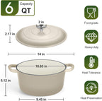 P&P CHEF 6QT Enameled Dutch Oven, Cast Iron Dutch Oven Pot with Lid for Bread Baking, Enameled Casserole Pot for Roasting Braising Stewing Frying Simmering, Various Stoves & Easy Clean, Khaki