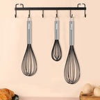 NileHome Whisk Commercial Whisks Stainless Steel & Silicone Non-Stick Coated Small Whisk Set 8" 10" 12" Kitchen Wisk Wire Whisks for Cooking 3 Pack, Black