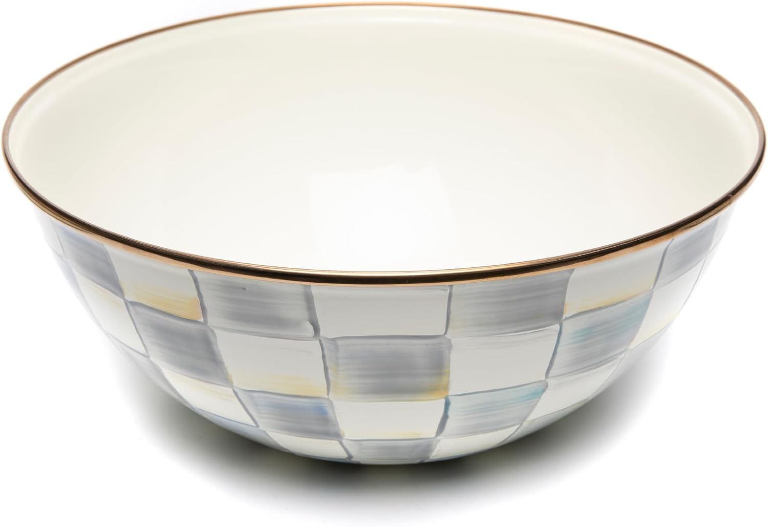 MACKENZIE-CHILDS Enamel Everyday Bowl, Serving Bowl for Entertaining, Large, Gray-and-White Sterling Check, Set of 1