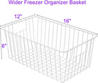 16Lx12Wx6H inch Wider Freezer Organizer Baskets Container, Refrigerator Metal Wire Storage Bins with Handles for Kitchen, Pantry, Cabinet, Closets - Pearl White(3 Packs)