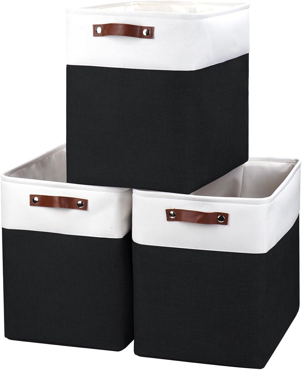 Large Fabric Storage Baskets | 50L Storage Bins, Decorative Linen Closet Baskets with Handles for Organizing, Shelf, Toys, Clothes, Home, Office, Nursery, 17x12x15Inches (Black&White)