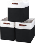 Large Fabric Storage Baskets | 50L Storage Bins, Decorative Linen Closet Baskets with Handles for Organizing, Shelf, Toys, Clothes, Home, Office, Nursery, 17x12x15Inches (Black&White)