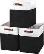 Large Fabric Storage Baskets | 50L Storage Bins, Decorative Linen Closet Baskets with Handles for Organizing, Shelf, Toys, Clothes, Home, Office, Nursery, 17x12x15Inches (Black&White)