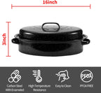 Granite Roasting Pan, Medium 16” Enameled Roasting Pan with Domed Lid. Oval Turkey Roaster Pot, Broiler Pan Great for Small Turkey, Chicken, Ham, Dishwasher Safe Fit for Roast 12Lb Bird by Kendane