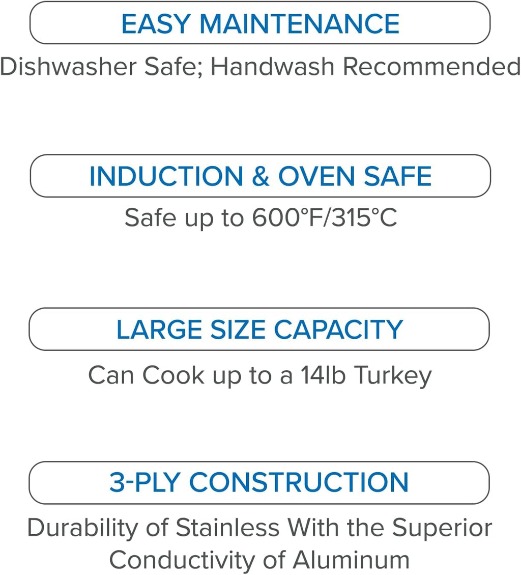 Viking 3-Ply Oval Roasting Pan, 8.5 Quart, Stainless Steel Kitchen Cookware with Metal Induction Lid and Rack, Great for Turkey, Dishwasher and Oven Safe, Silver