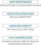 Viking 3-Ply Oval Roasting Pan, 8.5 Quart, Stainless Steel Kitchen Cookware with Metal Induction Lid and Rack, Great for Turkey, Dishwasher and Oven Safe, Silver