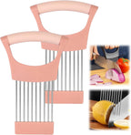 Onion Slice Holder, 2024 New Stainless Steel Holder for Slicing, Chopper Assistant Tool, Cutter for Meat, Onion, Potato, Tomato - Kitchen Gadgets (Pink, 2 Pack)