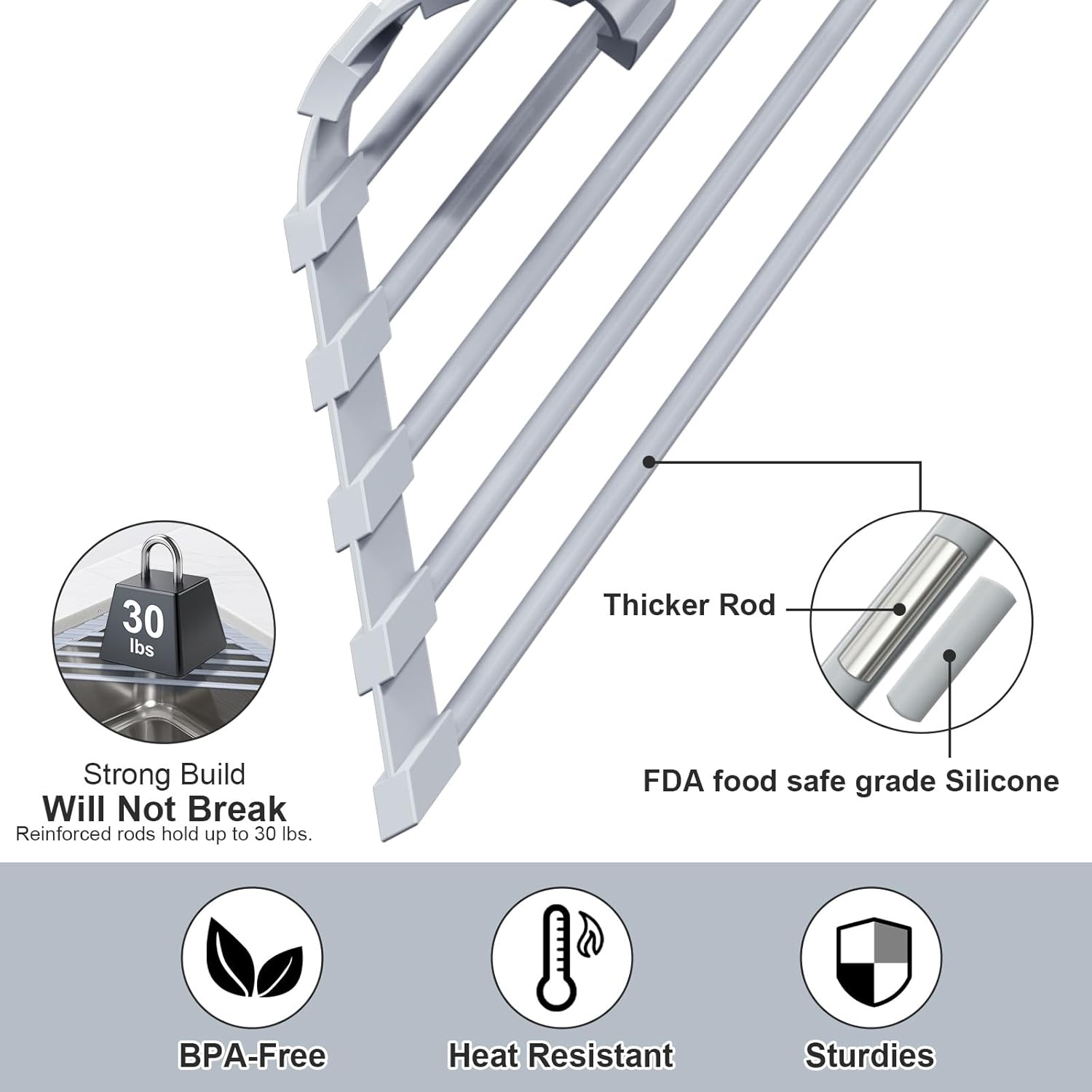 Triangular Sink Rack, Multi-Functional Rack Above The countertop, Foldable Sink Drying mat, Heat-Resistant, Non-Slip, and Rust-Proof Dish Rack (Gray)