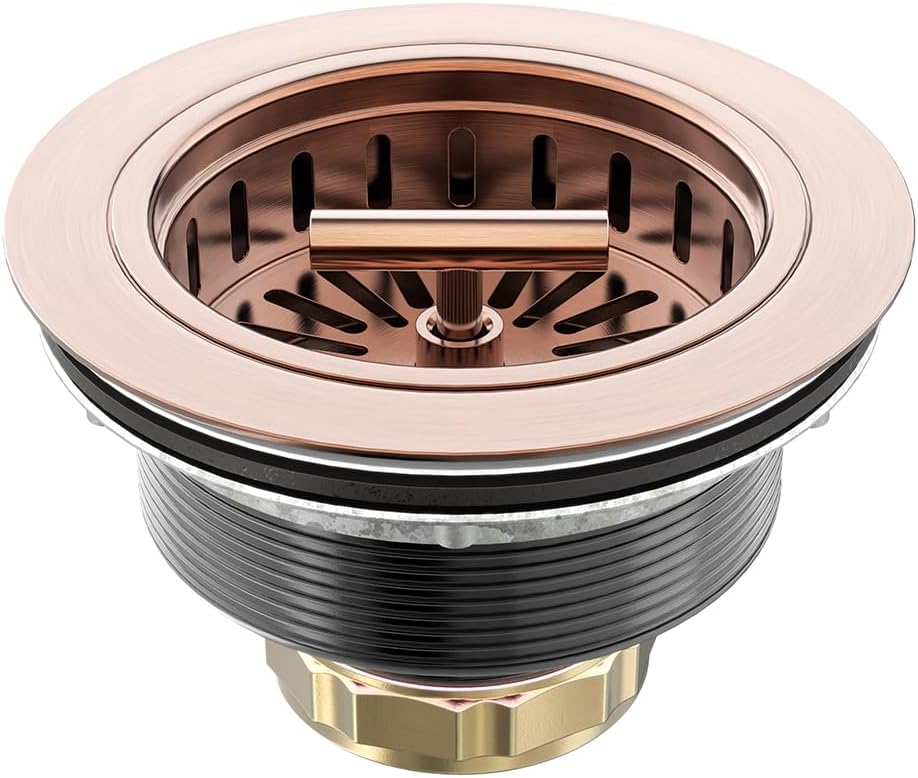 KONE Copper Sink Drain 3.5 Inch Kitchen Sink Drain Assembly Stainless Steel Sink Strainer Sink Stopper Antique Copper Basket Strainer for 3-1/2 Inch Commercial Kitchen Sink