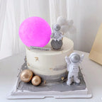 Cake Topper for Kids Astronaut Space Birthday Cake Decoration, 3D Soft Light Moon Outer Space Cake Topper for Party Supply, LED Moon Planet Birthday Cake Decoration (Pink)