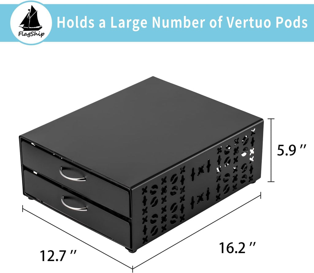 Flagship Vertuo Pod Holder Coffee Storage for Nespresso Organizer - Large Capacity 2 Tier Drawer Fits All Size Vertuo Pods