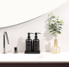 Black Soap Dispenser Bathroom Set, Soap and Lotion Dispenser Set with Stainless Steel Pump, Perfect for Bathroom Decor. (Black)