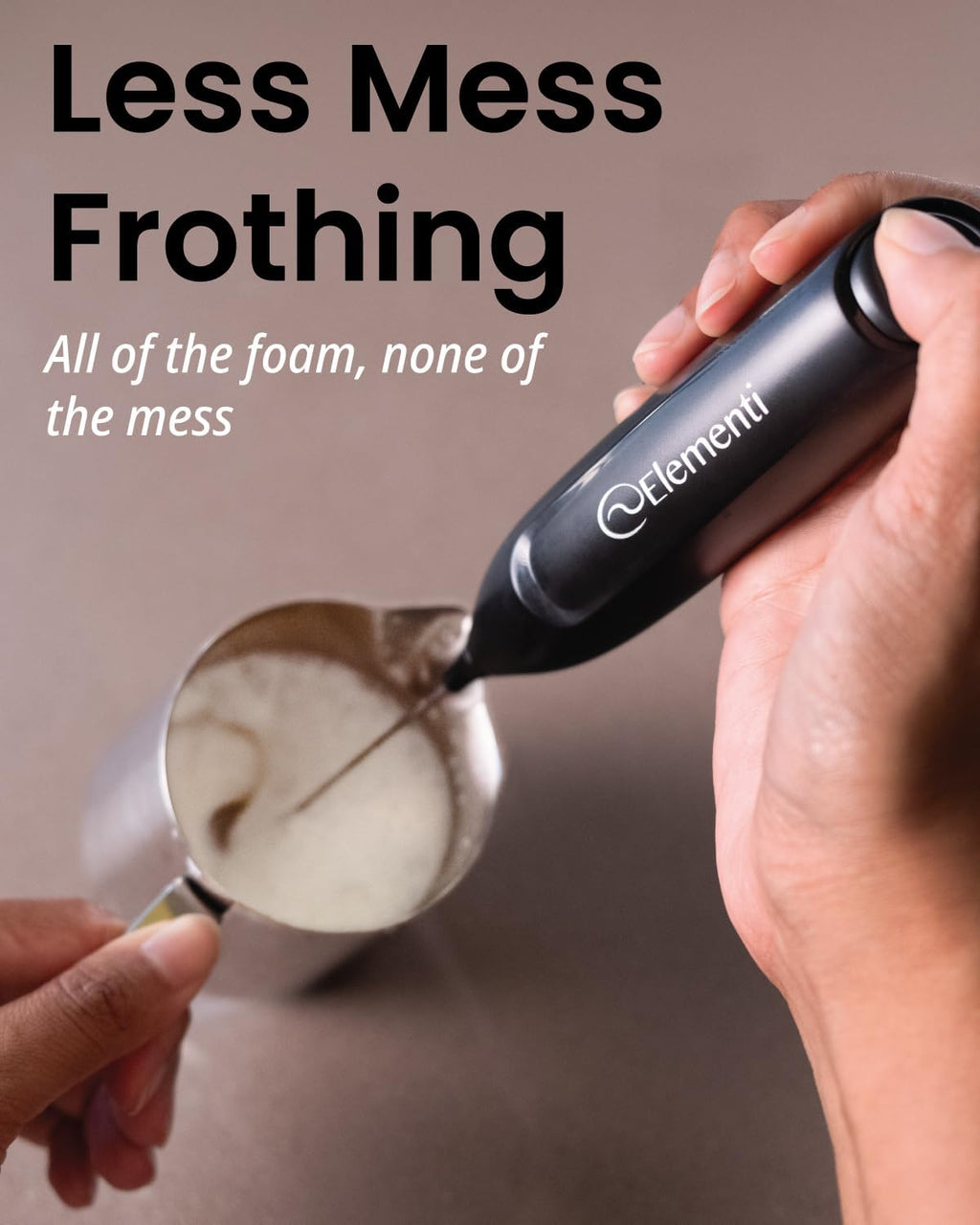 Elementi Powerful Frother Wand – Lightweight Milk Frother & Drink Mixer Handheld, Matcha Whisk for Dreamy Lattes, Powerful Coffee Mixer Wand & Blender Stirrer - Make Creamy Cappuccinos at Home (Black)
