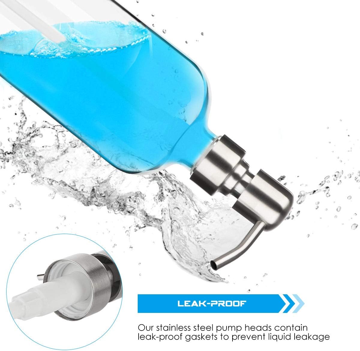 ARKTEK Glass Soap Dispenser - Clear Dish Soap Dispenser for Kitchen, Refillable Liquid Hand SoapDispenser with Rust Proof Stainless Steel Pump for Bathroom, Countertop (17 Ounce/ 500 ML)