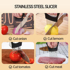 Onion Holder for Slicing, Stainless Steel Onion Slicer and Chopper, Lemon Slicer Vegetable Cutter Kitchen Tool, Food Slicing Assistant for Meat, Tomato, Potato, Lemon (2 Pack)
