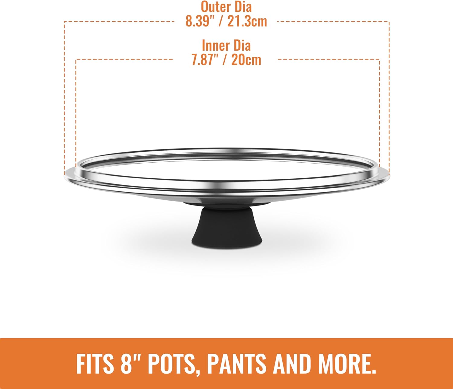 8 Inch Pan Lid For Pots Pans and Skillets, Cast Iron Skillet Lid, Tempered Glass Pan Lids, Replacement Pan Cover for Frying, Wok, Crock Pot Lid with Wide Stainless Steel Rim, Cooking Pot Covers
