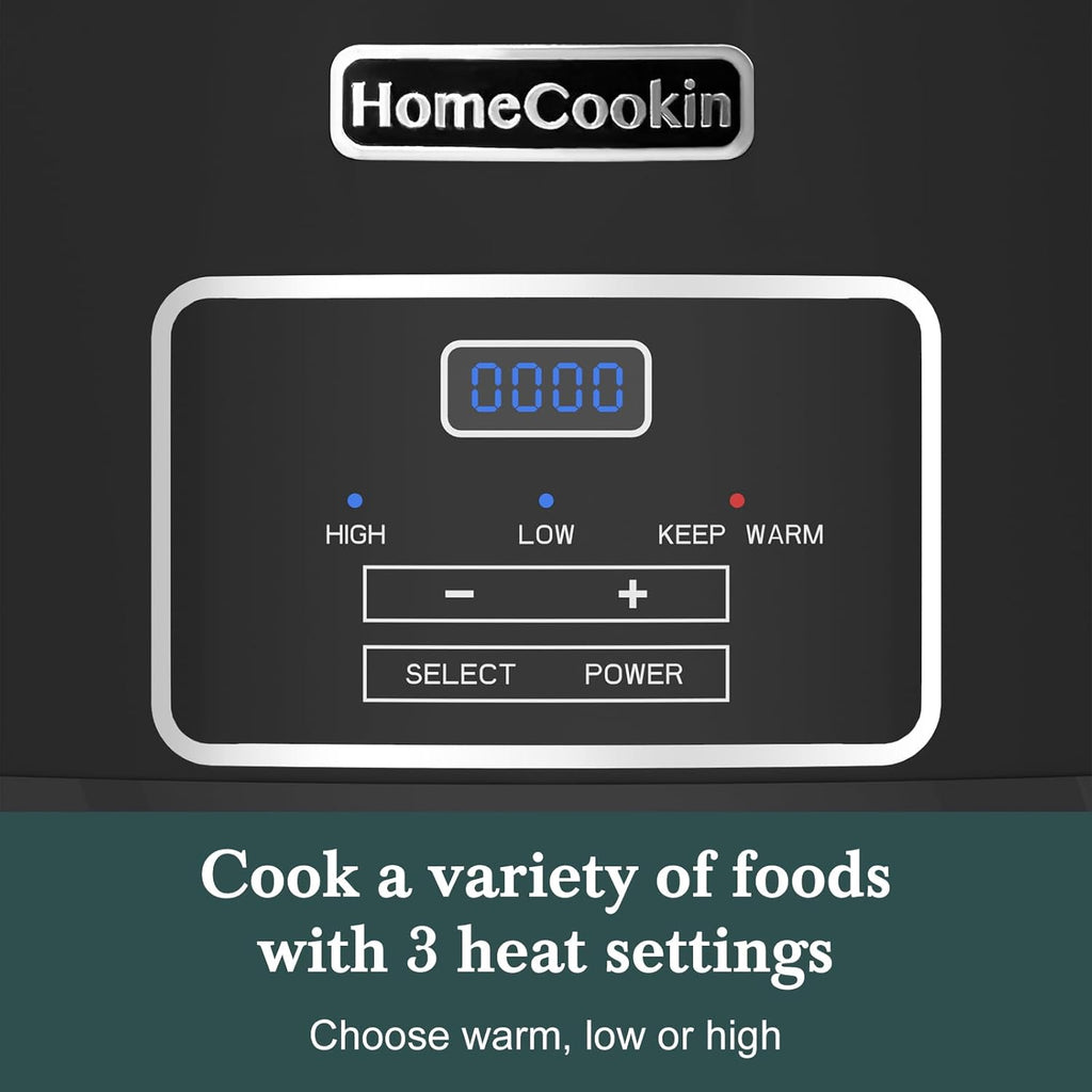HOMECOOKIN 7-Quart Programmable Slow Cooker with Timer Keep Warm - Small Kitchen Appliance for Family Dinners - Serves 6+ People (Black)