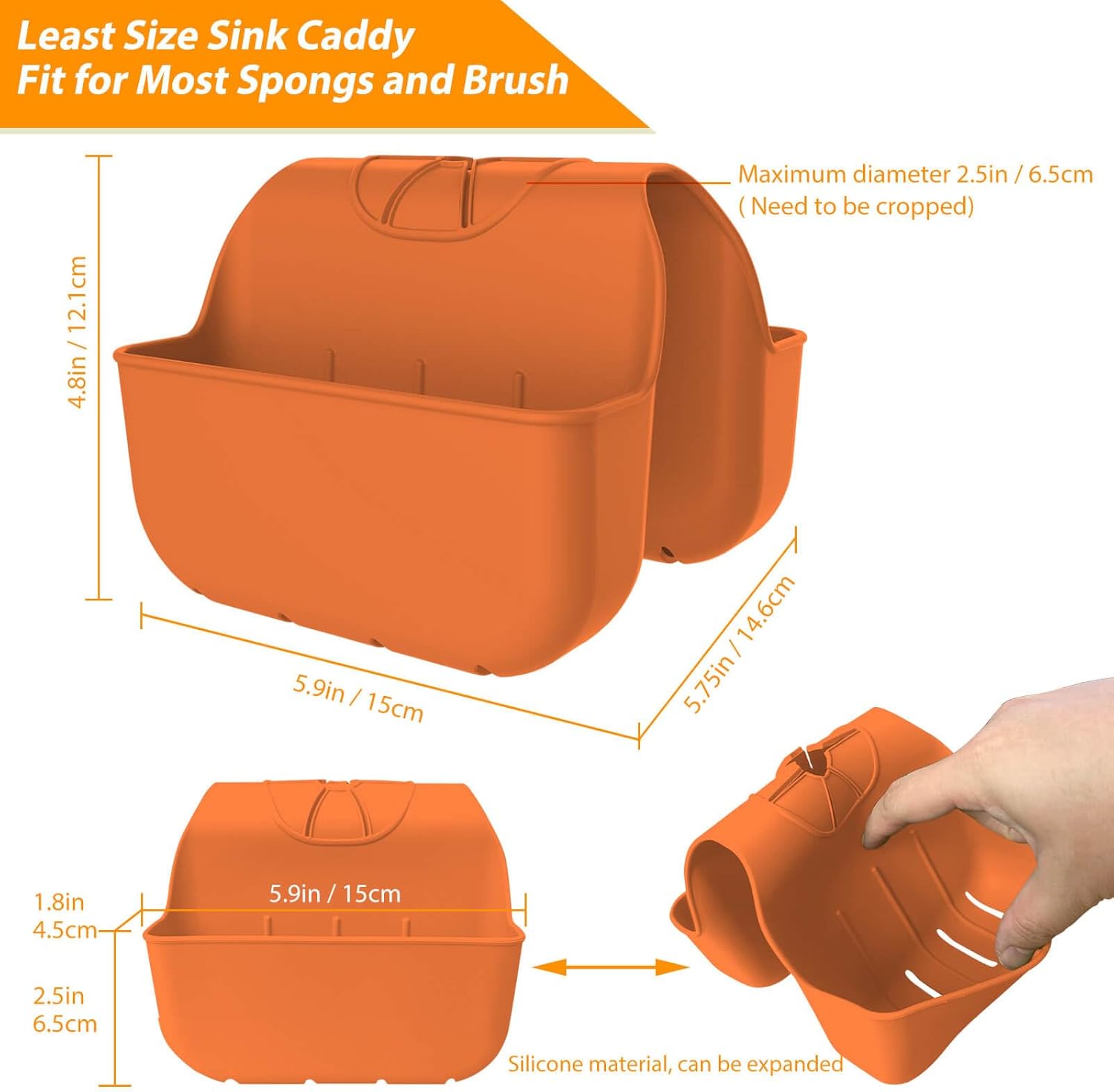 Sponge Holder for Kitchen Sink, Silicone Sink Saddle Caddy Organizer Rack, Sponges Holder Over Faucet, Hanging Kitchen Organizer Accessories Rack Basket Orange