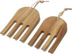 Woodard & Charles Acaica Wood 12" x 5" Serving Bowl Set with Serving Hands, 3 Piece Set