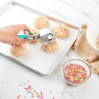 Restaurantware Met Lux 6 Ounce Portion Scoop 1 Durable Disher Scoop - Thumb Trigger Teal Stainless Steel Ice Cream Disher For Portion Control For Ice Cream Mashed Potato And Cookie Dough