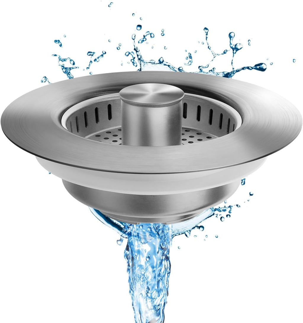 3 in 1 Kitchen Sink Drain Strainer, Upgraded Stainless Steel Sink Stopper Anti-Clogging Pop Up Sink Strainer with Basket Strainer for US Standard 3-1/2" Drain (Silver-1Pcs)
