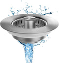 3 in 1 Kitchen Sink Drain Strainer, Upgraded Stainless Steel Sink Stopper Anti-Clogging Pop Up Sink Strainer with Basket Strainer for US Standard 3-1/2" Drain (Silver-1Pcs)