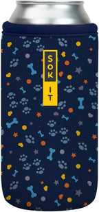 Sok It CanSok Sleeve for Beer & Soda Insulated Neoprene Cover (Paws and Bones, 16oz Can Sleeve)