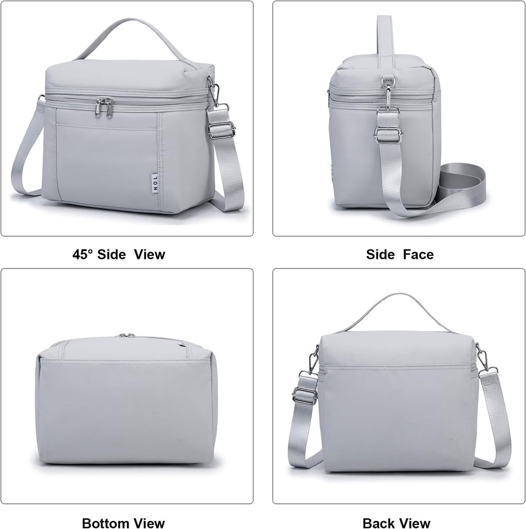 NOL Natural Organic Lifestyle Insulated Lunch Bags for Women Cooler Bag Lightweight Nylon Waterproof Lunch Box For Work (Gray White, Medium(normal))