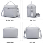 NOL Natural Organic Lifestyle Insulated Lunch Bags for Women Cooler Bag Lightweight Nylon Waterproof Lunch Box For Work (Gray White, Medium(normal))