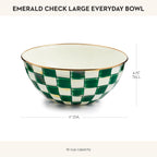 MACKENZIE-CHILDS Enamel Everyday Bowl, Serving Bowl for Entertaining, Large, Green-and-White Emerald Check