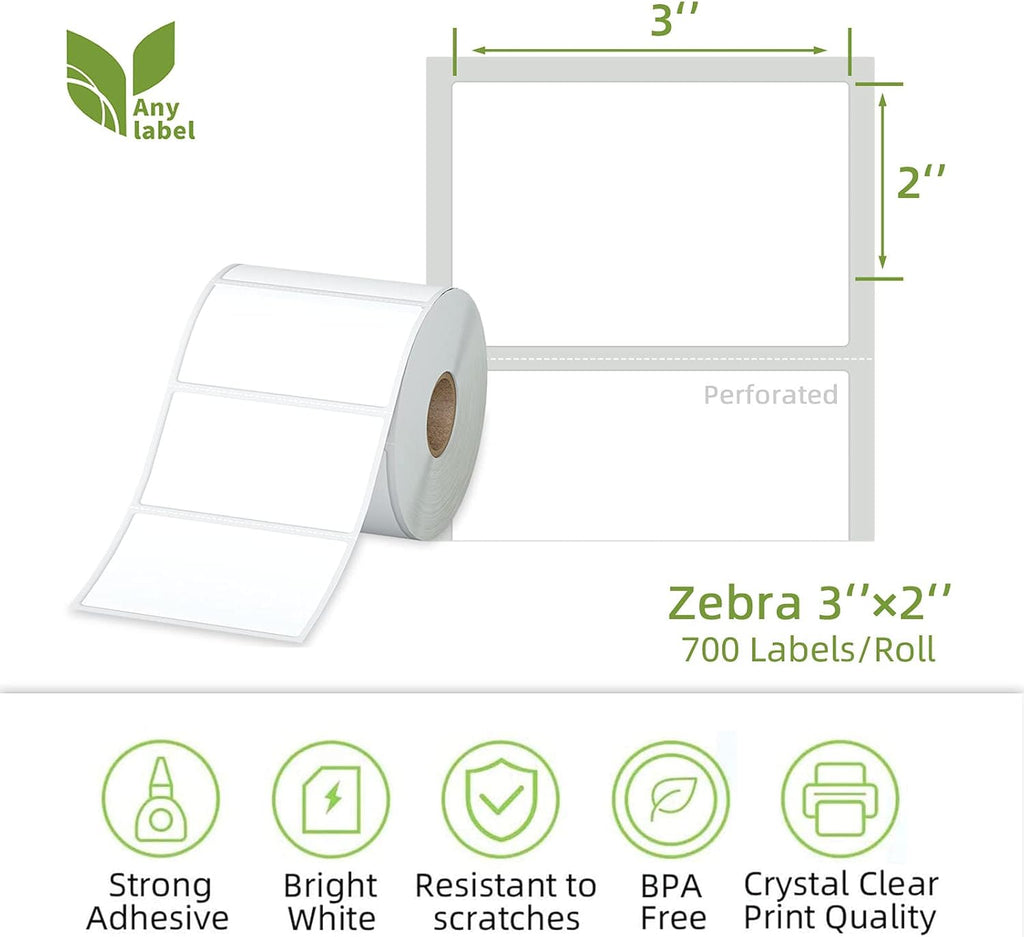 Compatible 3" x 2" Direct Thermal Labels Replacement for Barcodes Postage Address Shipping Compatible with Rollo & Zebra Desktop Printers Adhesive & Perforated (12 Rolls, 700 Labels/Roll)