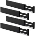 Utoplike 4 pcs Bamboo Kitchen Drawer Dividers Large, Adjustable Black Drawer Organizers, Spring Loaded, Works in Kitchen, Dresser, Bathroom, Bedroom, Drawer, Desk, 2.4" H