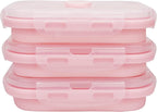 CCyanzi 3piece Collapsible Food Storage Containers with Lids, Silicone Lunch Container, Microwave & Freezer Safe, Space Saving for Kitchen Cabinet and Camping Backpack,(pink)