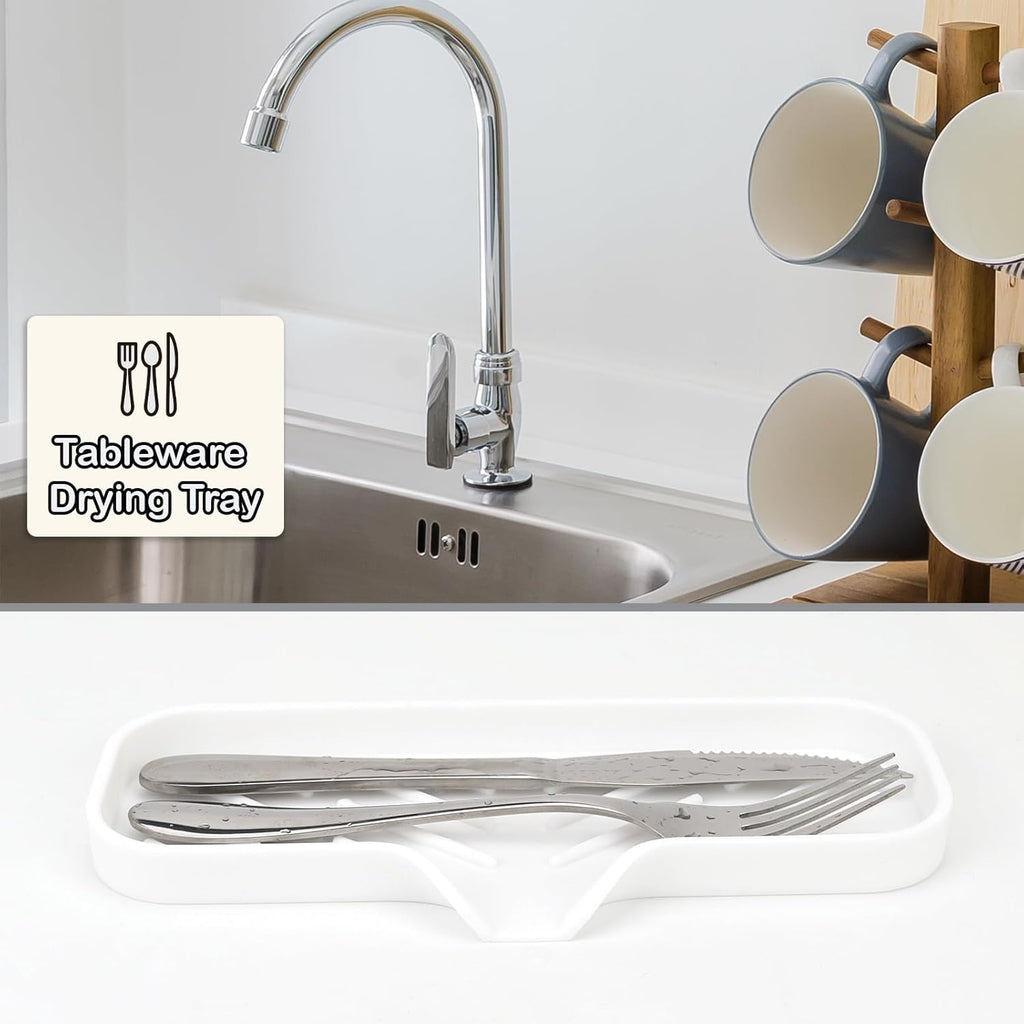 Silicone Bathroom Soap Dishes, Sponge Holder for Kitchen Sink, Shower Soap Holder with Drain, Soap Dispenser Tray, Soap Dish for Bottle, Cup, Sink or Counter Organizer - White 9" x 3.15"