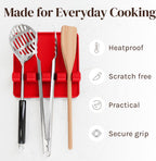 Red Silicone Spoon Rest for Stove Top with Drip Pad (Two Pack) - Heat-Resistant, BPA-Free Utensil Rest & Spoon Holder for Kitchen Counter - Grill Utensil Holder for Spatulas, Tongs, Ladles
