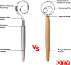 12" Seamless Dough Whisk, 18/10 Stainless Steel Bread Whisk, Danish Whisk for Sourdough, Pizza, Cookies, Pancake & Waffle, Easy to Clean Sour Dough Tools