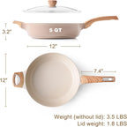 SENSARTE Ceramic Nonstick Frying Pan Skillet with Lid, 12 Inch Large Deep Frying Pan, 5 QT Saute Pan, Induction Pan, Healthy Non Toxic Cooking Pan with Helper Handle, PFOA PFAS PTFE Free