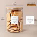 Set of 2 Large Glass Flour and Sugar Containers - 100 Fl oz Thicken Glass Storage Jars with Airtight Bamboo Lid and 132 Kitchen Pantry Labels - Big Clear Rice Containers Farmhouse