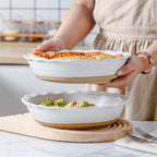 HVH 10 inch Pie Pan for Baking, Ceramic Pie Dish, Deep Dish Pie Plate for Dessert Kitchen, Deep Dish Pie Pan with Fluted Edge, Set of 2, Farmhouse Style (White)