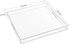 20×20 Inches Oversize Extra Large Sturdy Clear Acrylic Serving Tray King Size Decorative Big Ottoman Trays with Cut Out Handles Water Proof Bed Tray Coffee Counter Top Organizer