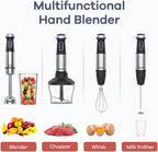 Ganiza Immersion Blender 5 in 1 Hand Blender Max 1000W Heavy Duty Motor, 16 Speed Mode Handheld Blender Stainless Steel Blade With 800ml Mixing Beaker, 600ml Chopper, Whisk and Milk Frother