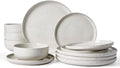 Famiware Meteor Plates and Bowls Sets for 4, 12 Pieces Dinnerware Sets, Microwave and Dishwasher Safe Dishes Set, Creamy White