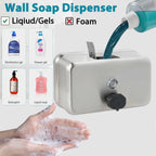 Commercial Soap Dispenser Wall Mount – Antirust Stainless Steel Soap Dispenser Liquid 38.8oz Large Capacity (Horizontal), Anti-Leak SUS304 Brushed Metal for Bathroom & High-Traffic Areas