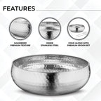 Avador® Set of 3 Premium Stainless Steel Salad Mixing Bowl Hammered Finish | Handmade | Includes Salad Serving Utensils (Stainless Steel)