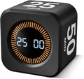 Rotating Pomodoro Timer Cube – 5/10/25/50 Minutes Preset Silent/Vibration/Custom Modes Flip Timer | ADHD Focus Helper for Study, Work & Kitchen (Black)