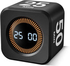 Rotating Pomodoro Timer Cube – 5/10/25/50 Minutes Preset Silent/Vibration/Custom Modes Flip Timer | ADHD Focus Helper for Study, Work & Kitchen (Black)