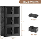 345Qt Stackable Storage Bins with Individual Lids & Wheels, Large Plastic Collapsible Latching Boxes Closet Organizers and Storage Cabinet Shelves Units for Home Kitchen Dorm, 3-Pack Black
